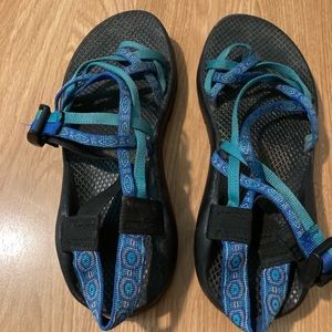 Chacos - teal and blue double strap, women’s 8.5